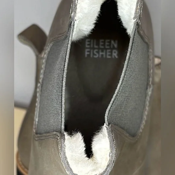 Eileen Fisher Women's Gray Leather Chelsea Wedge Fur Lined Bootie 8.5 - Picture 6 of 6